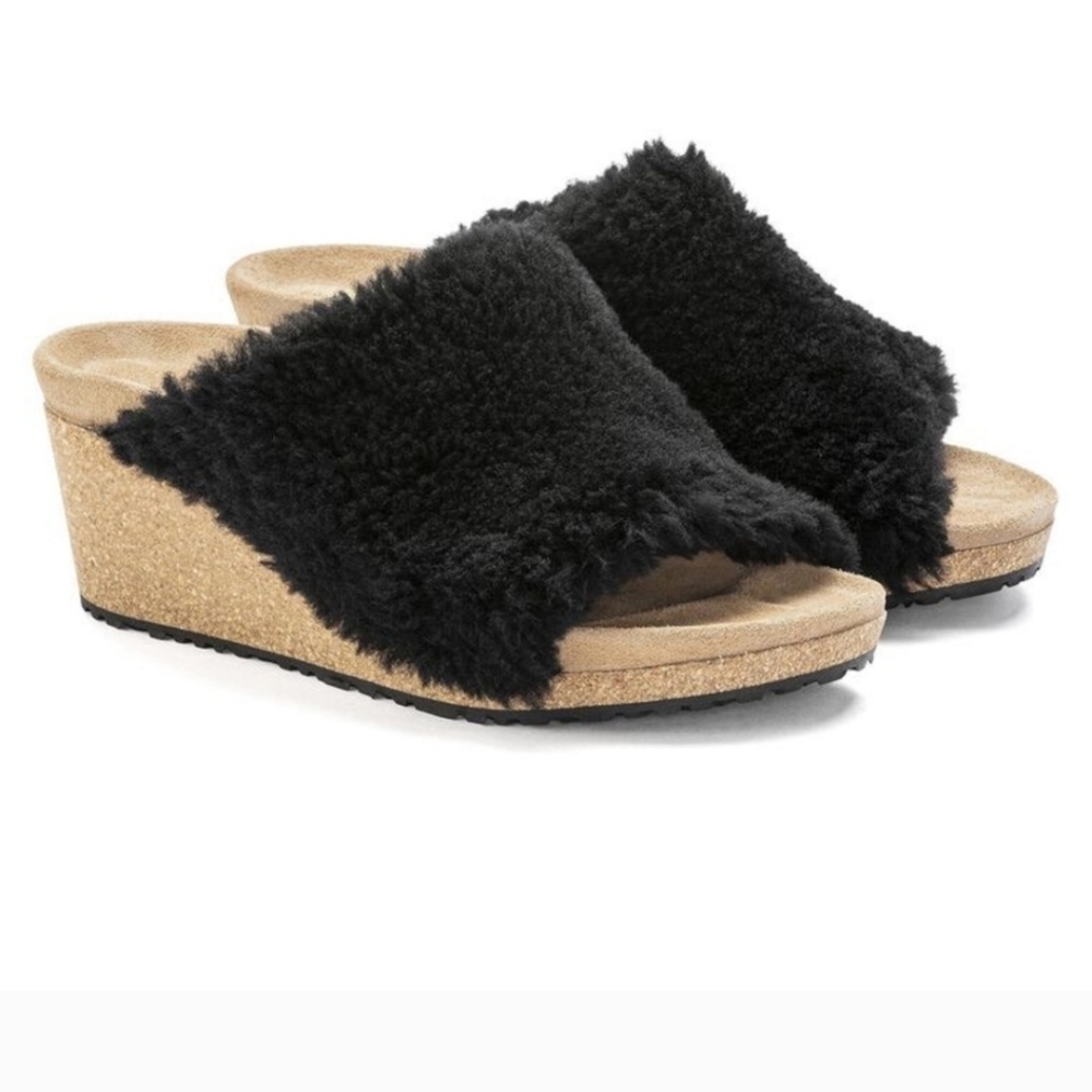 Papillio by Birkenstocks Namica Shearling Wedge Teddy Black 38 40 41 NWOB